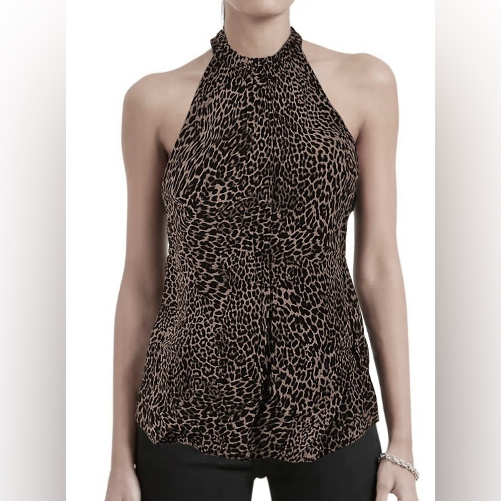 INC International Concepts Leopard Print Halter Bodysuit in Brown and Black
